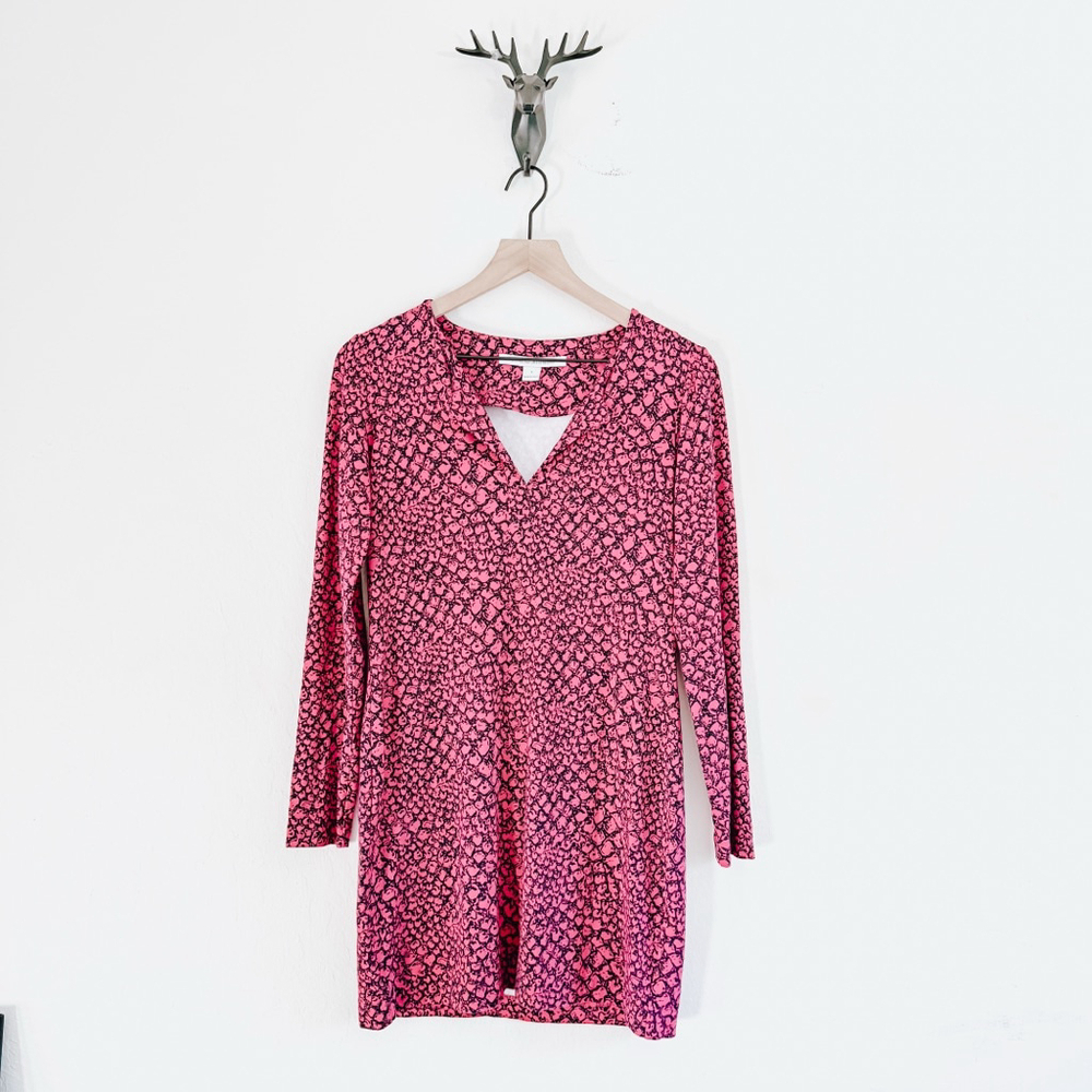 Diane von Furstenberg Women's Pink/Black Heart Print Long Sleeve Midi Dress 6